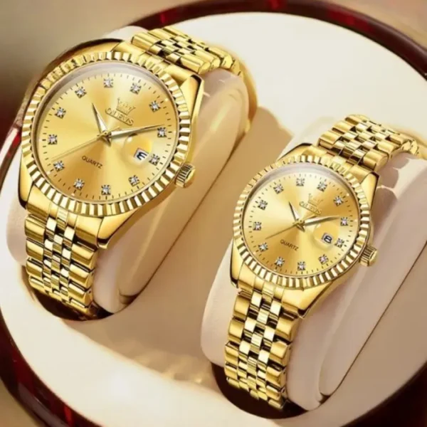 OLEVS 5526 Stainless Steel Analog Couple Watch