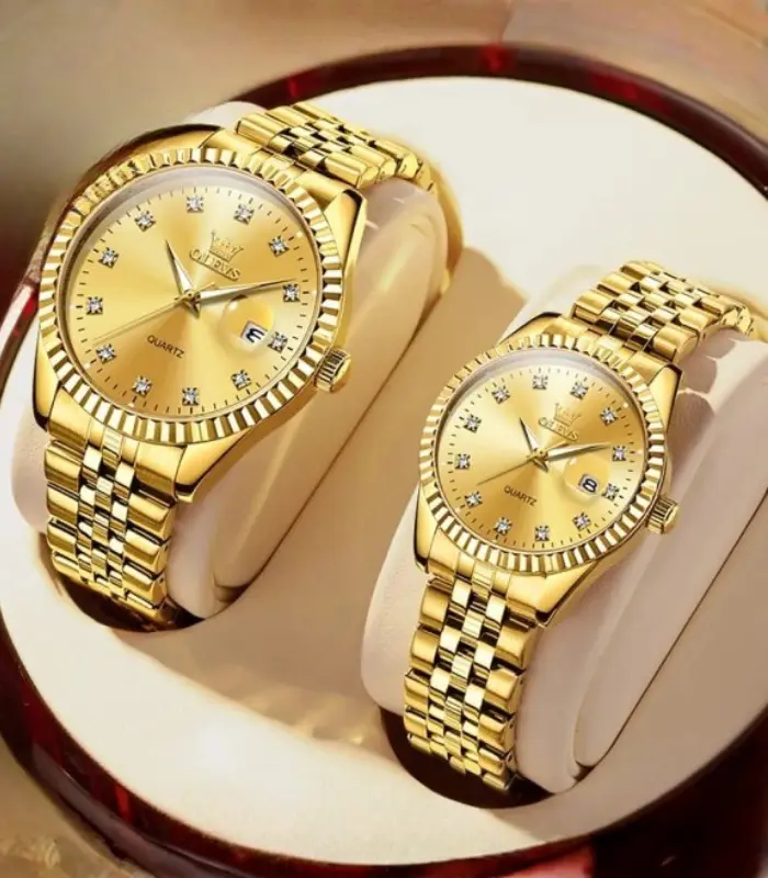 OLEVS 5526 Stainless Steel Analog Couple Watch