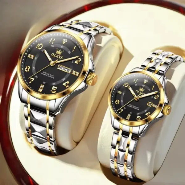 Olevs 2910 Couple Watch - Silver Gold Black