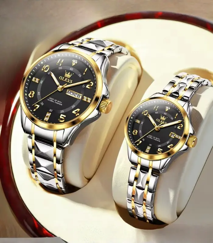Olevs 2910 Couple Watch - Silver Gold Black