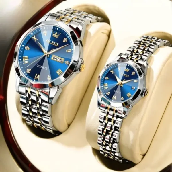 Olevs 9931 Couple Luxury Diamond Dial Stainless Steel Watch