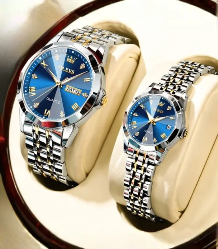 Olevs 9931 Couple Luxury Diamond Dial Stainless Steel Watch